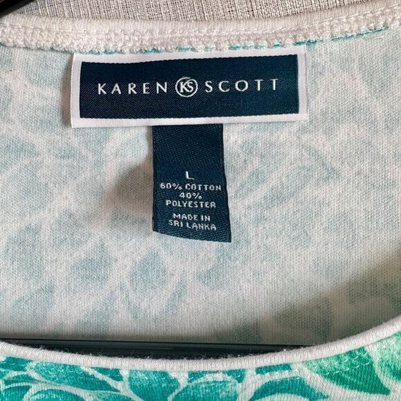 Karen Scott Womens Green & Blue Floral Short Sleeve Top Size L Cotton/Polyester - Picture 5 of 8